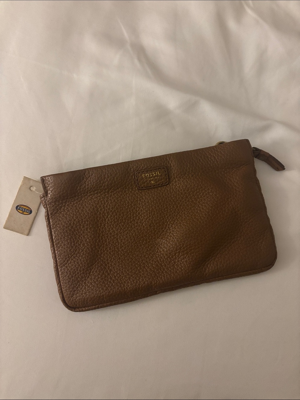 Vintage Fossil Tan Pebbled Leather Clutch